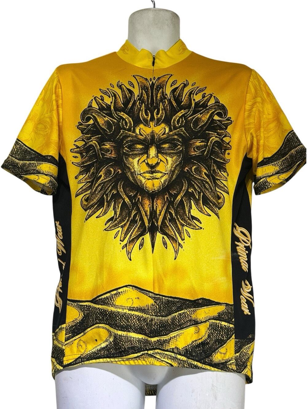 Primal Wear Men’s Size L Yellow Black Here Comes The Sun Cycling Jersey